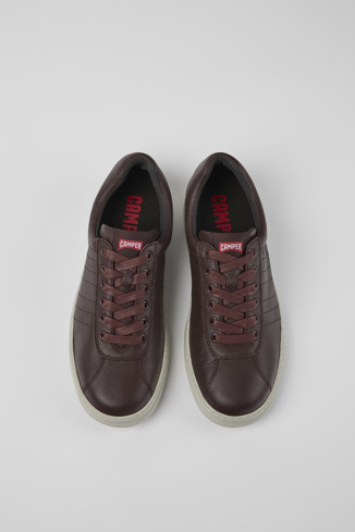 Overhead view of Runner Burgundy leather sneakers for men