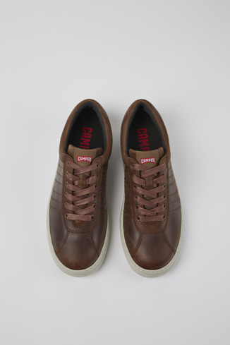 Overhead view of Runner Brown leather sneakers for men