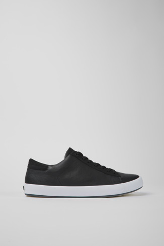 Side view of Andratx Black leather and nubuck sneakers for men