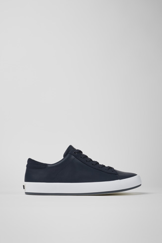 Side view of Andratx Blue leather and nubuck sneakers for men
