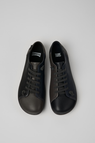 Overhead view of Twins Black-gray leather shoes for men
