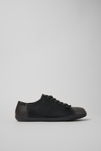 Side view of Twins Black-gray leather shoes for men