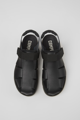 Overhead view of Oruga Black Leather/Textile Sandal for Men