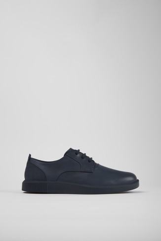 Side view of Bill Blue leather and nubuck sneakers