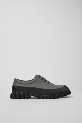 Side view of Pix Gray and black leather lace-up shoes for men