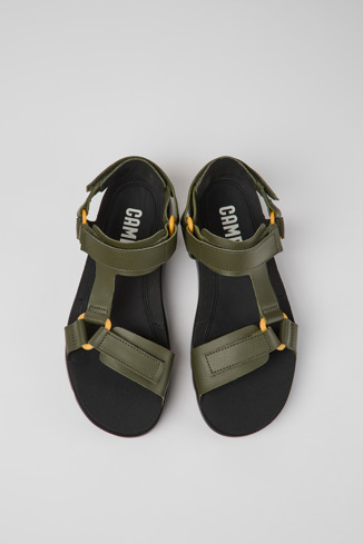 Overhead view of Oruga Green leather sandals for men