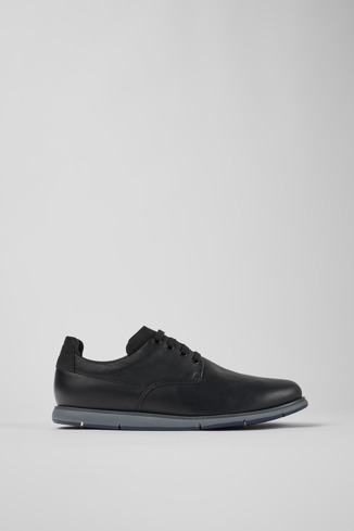 Side view of Smith Black leather shoes for men