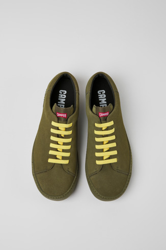 Overhead view of Peu Touring Green nubuck sneakers for men