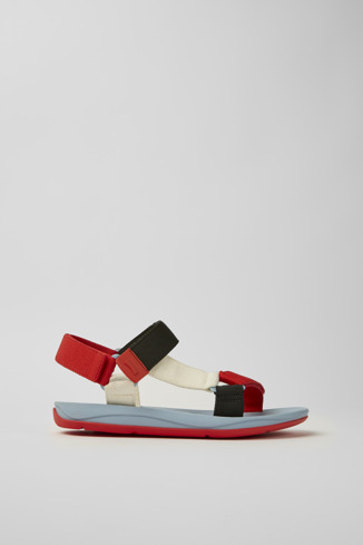 Side view of Match Red, white, and black recycled PET sandals for men