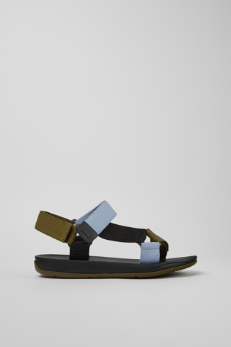 Side view of Match Green, blue and black recycled PET sandals for men