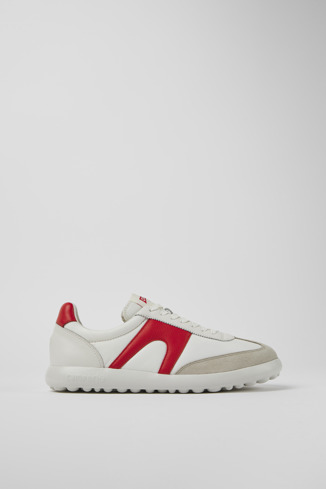 Side view of Pelotas XLite White and red textile and leather sneakers for men