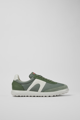 Side view of Pelotas XLite Green textile and leather sneakers for men