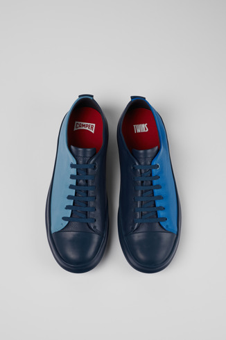 Overhead view of Twins Blue Leather Sneaker for Men