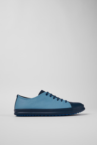 Side view of Twins Blue Leather Sneaker for Men