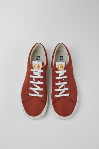 Overhead view of Peu Touring Red recycled PET sneakers for men