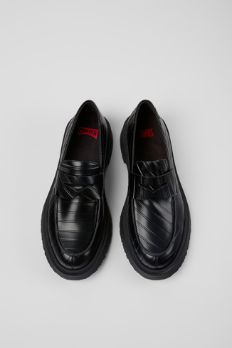 Overhead view of Twins Black leather loafers for men