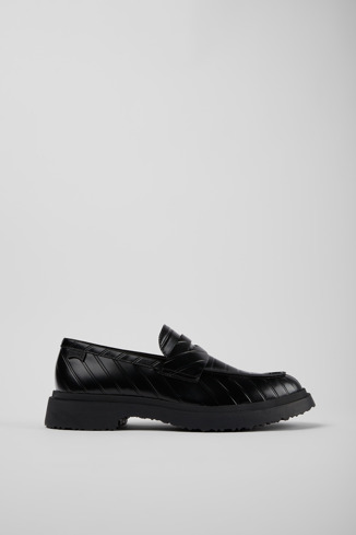 Side view of Twins Black leather loafers for men