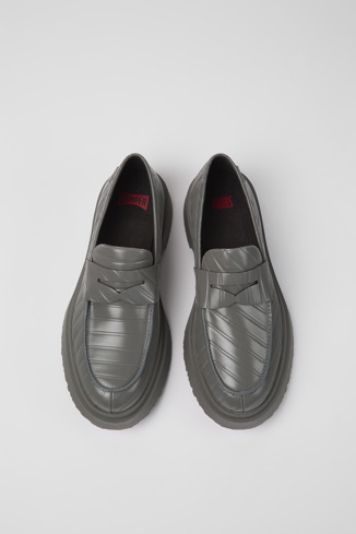 Overhead view of Twins Gray leather loafers for men