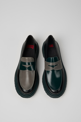 Overhead view of Twins Black and gray leather loafers for men