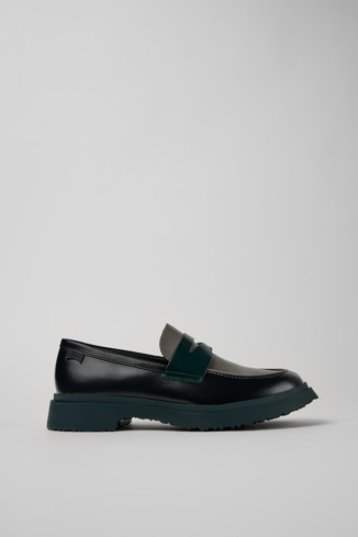 Side view of Twins Black and gray leather loafers for men