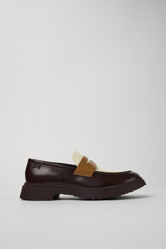 Side view of Twins Brown and white leather loafers for men