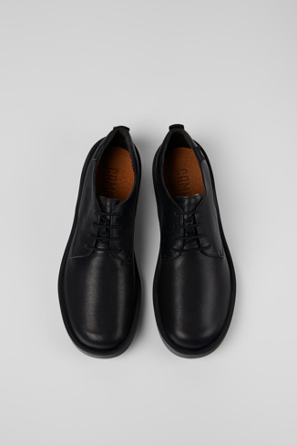 Overhead view of Wagon Black Leather Blucher for Men