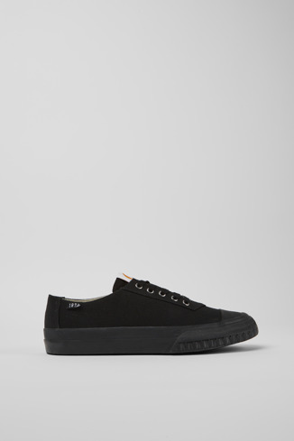 Side view of Camaleon Black recycled cotton sneakers for men