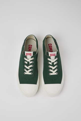 Overhead view of Camaleon Green recycled cotton sneakers for men