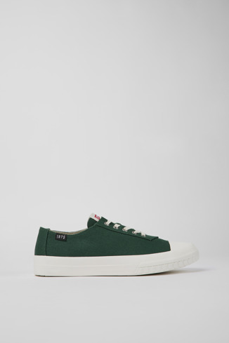 Side view of Camaleon Green recycled cotton sneakers for men