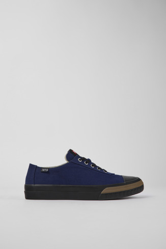 Side view of Camaleon Blue recycled cotton sneakers for men