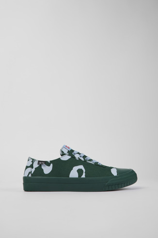 Side view of Camaleon Green and blue recycled cotton sneakers for men