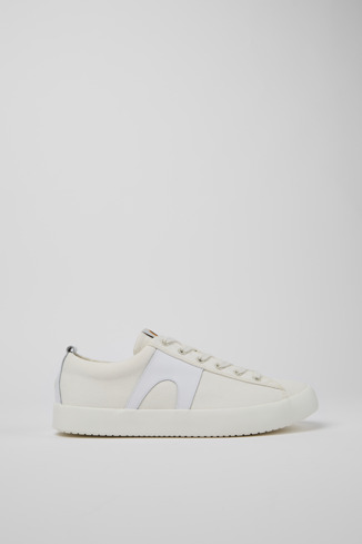Side view of Imar White leather and recycled cotton sneakers for men