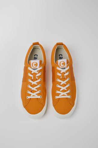 Overhead view of Imar Orange leather sneakers for men