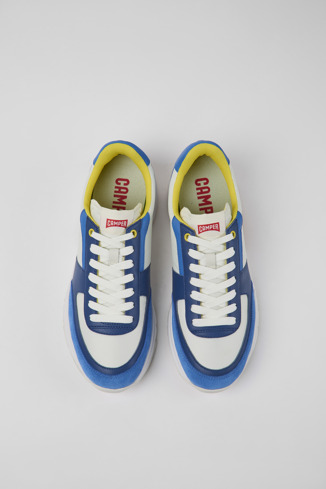 Overhead view of Drift Blue and white recycled polyester sneakers for men