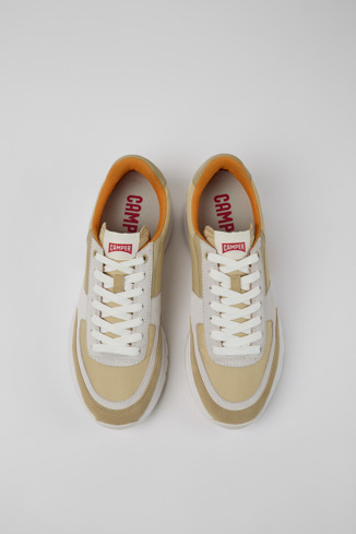 Overhead view of Drift Beige and white nubuck sneakers for men