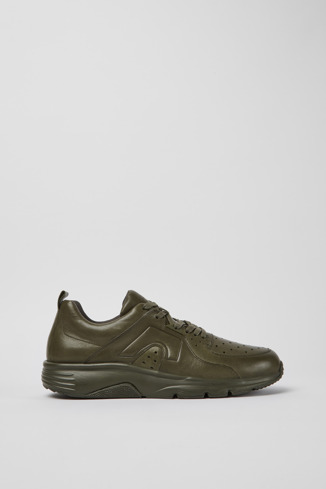 Side view of Drift Dark green leather sneakers for men