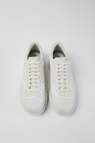 Overhead view of Twins Cream and white leather lace-up sneakers