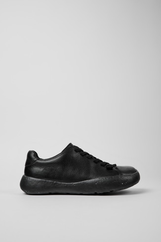 Side view of Peu Stadium Black leather sneakers for men