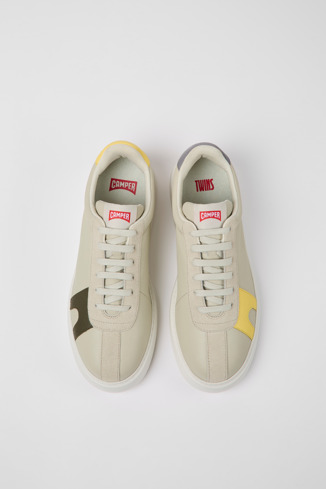 Overhead view of Twins Gray leather and nubuck sneakers for men