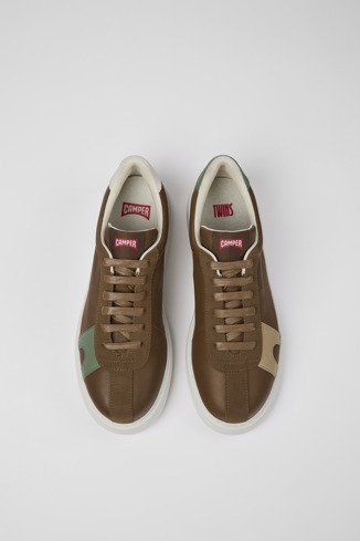 Overhead view of Twins Brown leather and nubuck sneakers for men