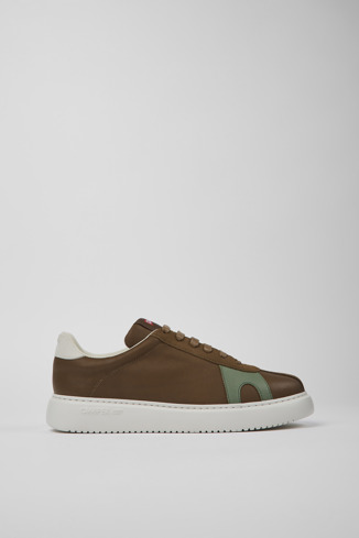 Side view of Twins Brown leather and nubuck sneakers for men