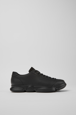 Side view of Karst Black leather shoes for men