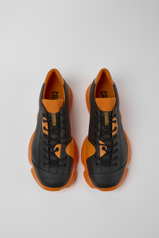 Overhead view of Karst Black and orange leather shoes for men