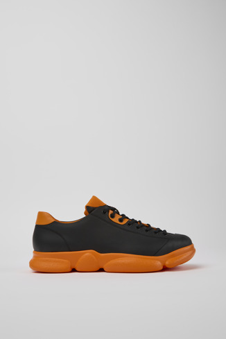 Side view of Karst Black and orange leather shoes for men