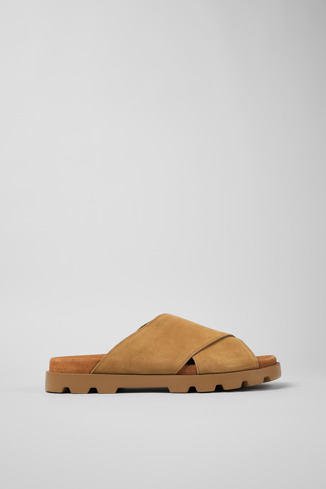 Side view of Brutus Sandal Beige Nubuck Cross-strap Sandal for Men