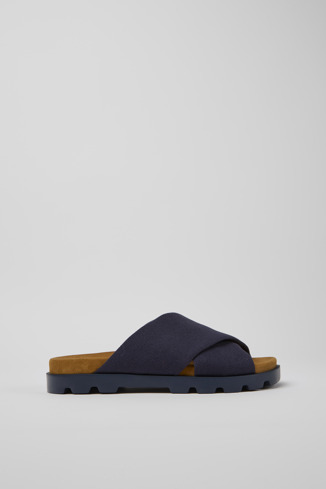 Side view of Brutus Sandal Blue recycled cotton sandals for men