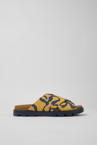 Side view of Brutus Sandal Orange and blue recycled cotton sandals for men