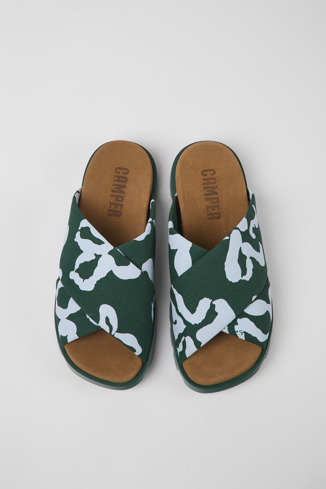 Overhead view of Brutus Sandal Green and blue recycled cotton sandals for men