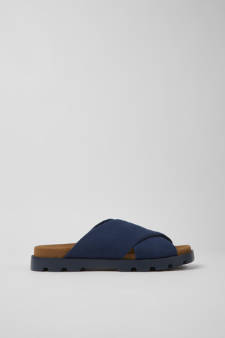 Side view of Brutus Sandal Blue recycled cotton sandals for men