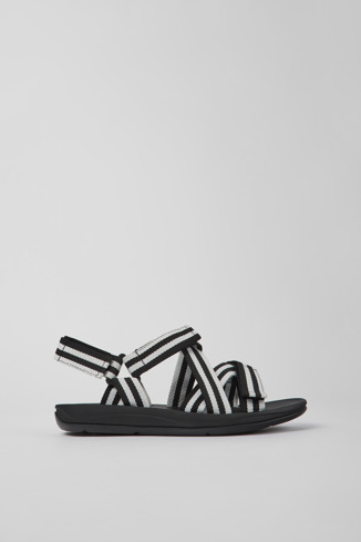 Side view of Match Black and white textile sandals for men